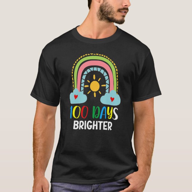 Camiseta 100 Days Brighter 100th Day Of School Pink Rainbow (Frente)