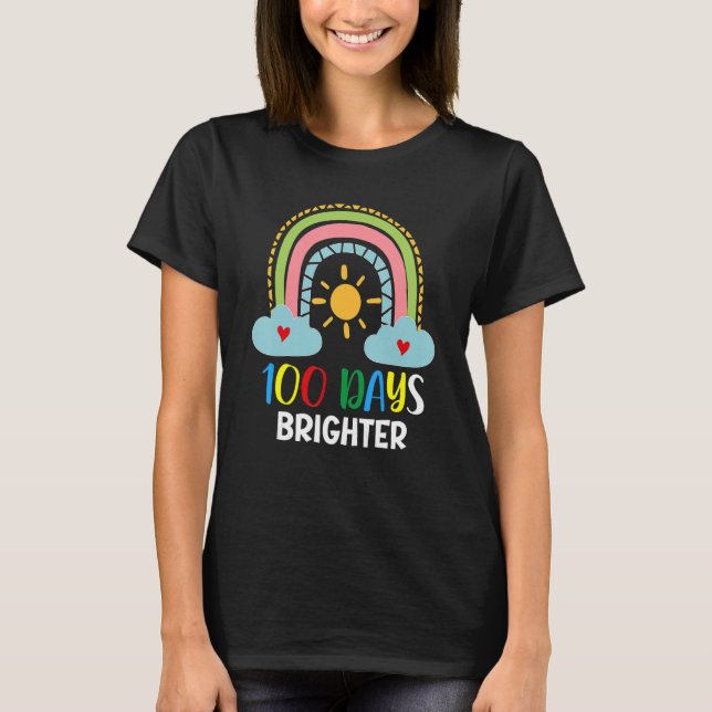 Camiseta 100 Days Brighter 100th Day Of School Pink Rainbow (Frente)
