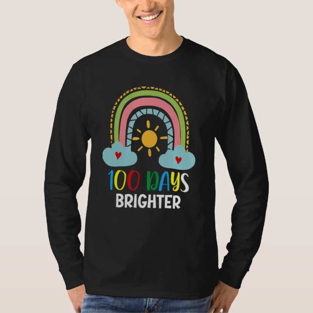 Camiseta 100 Days Brighter 100th Day Of School Pink Rainbow (Frente)