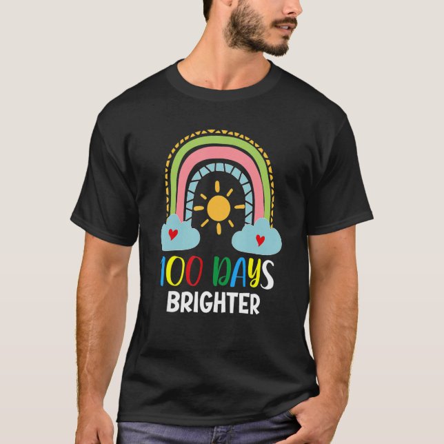 Camiseta 100 Days Brighter 100th Day Of School Pink Rainbow (Frente)