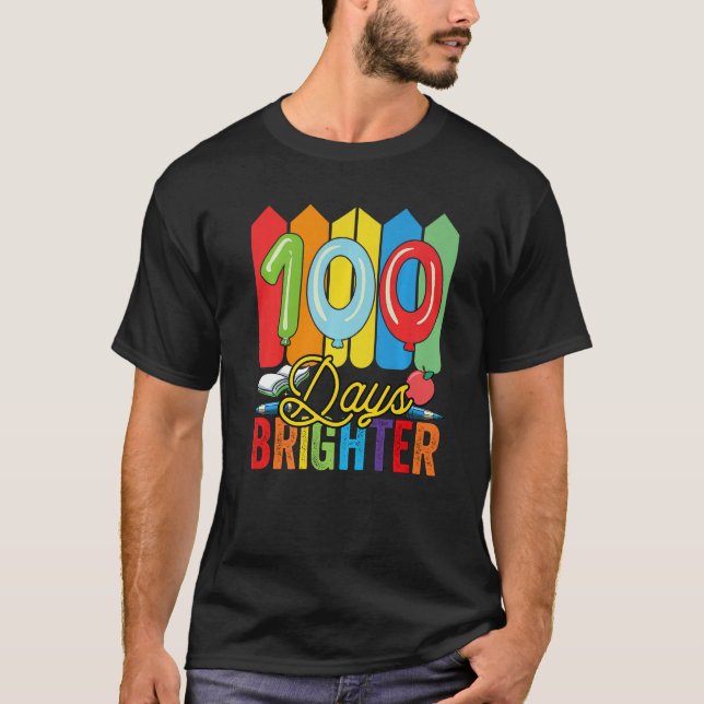 Camiseta 100 Days Brighter For Teachers And Kids Students   (Frente)