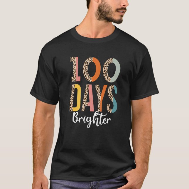 Camiseta 100 Days Brighter   for Teachers Kids Leopard (Frente)