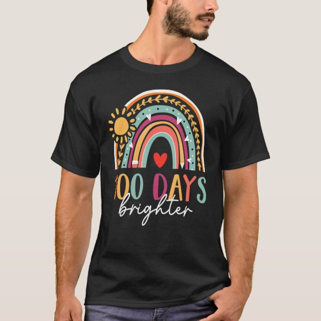 Camiseta 100 Days Brighter Happy 100 Days Of School Rainbow (Frente)