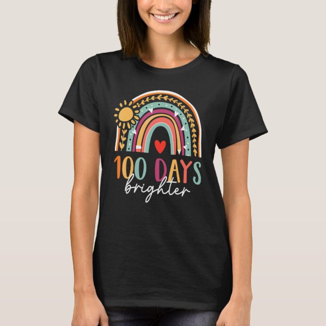 Camiseta 100 Days Brighter Happy 100 Days Of School Rainbow (Frente)