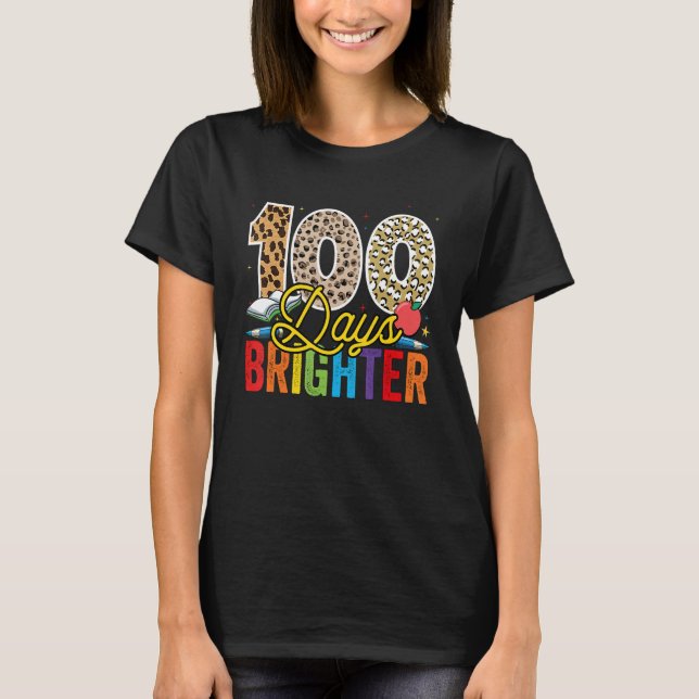Camiseta 100 Days Brighter Leopard For Teachers And Kids St (Frente)