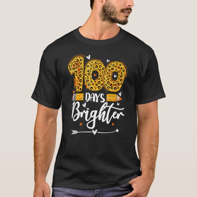 Camiseta 100 Days Brighter Teachers Funny Leopard 100 Days  (Frente)