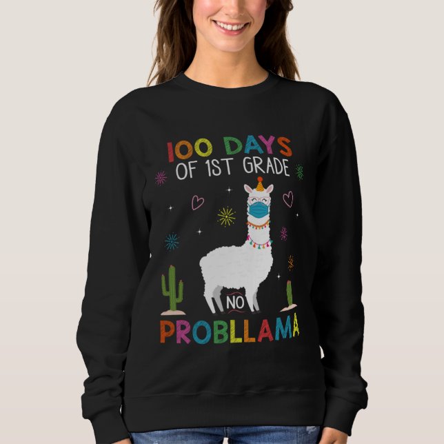 Camiseta 100 Days of 1st Grade No Probllama Llama Mask Quar (Frente)