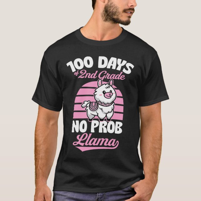 Camiseta 100 Days Of 2nd Grade No Prob Llama Cute Animal  J (Frente)