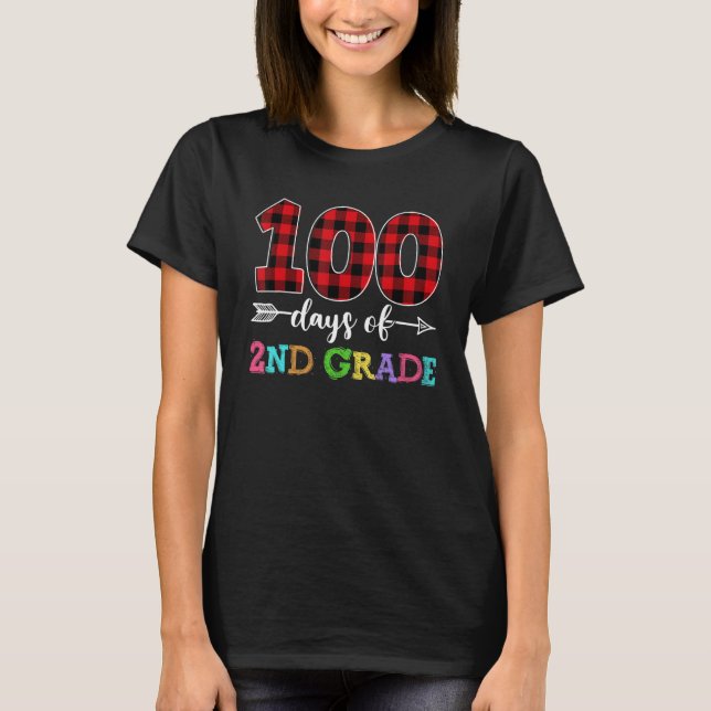 Camiseta 100 Days of 2nd Grade  Plaid Red 100th Day of Scho (Frente)