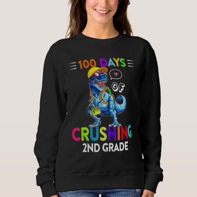 Camiseta 100 Days Of Crushing 2nd Grade Second Grade T Rex  (Frente)