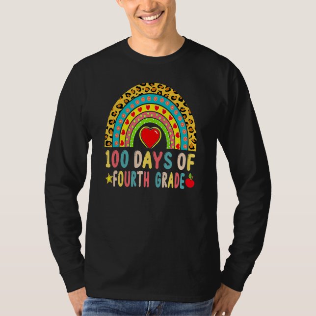 Camiseta 100 Days Of Fourth Grade Leopard Rainbow 100th Day (Frente)