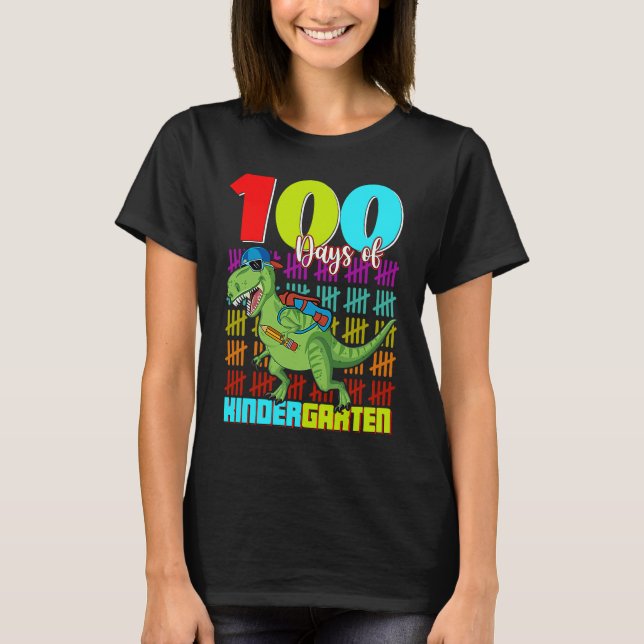 Camiseta 100 Days Of Kindergarten Dinosaur Rex Dinosaur  Bo (Frente)