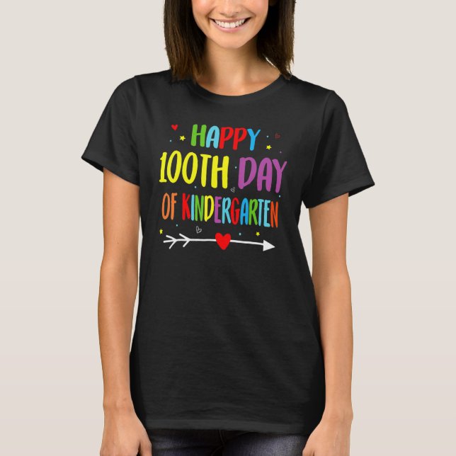 Camiseta 100 Days Of Kindergarten - Happy 100th Day Of Scho (Frente)