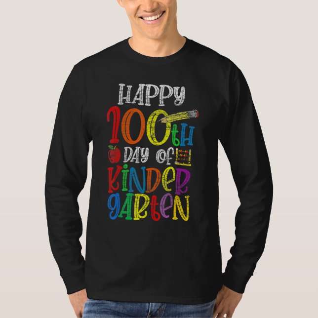 Camiseta 100 Days Of Kindergarten Happy 100th Day Of School (Frente)