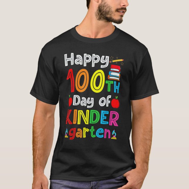 Camiseta 100 Days Of Kindergarten Happy 100th Day Of School (Frente)