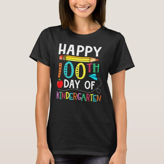 Camiseta 100 Days Of Kindergarten Happy 100th Day Of School (Frente)