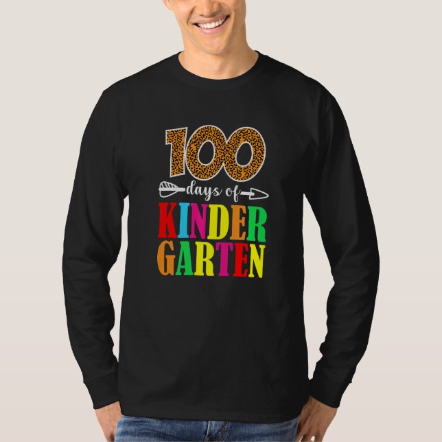 Camiseta 100 Days Of Kindergarten Leopard  100 Days Of Scho (Frente)