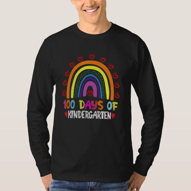 Camiseta 100 Days Of Kindergarten Leopard Rainbow 100th Day (Frente)