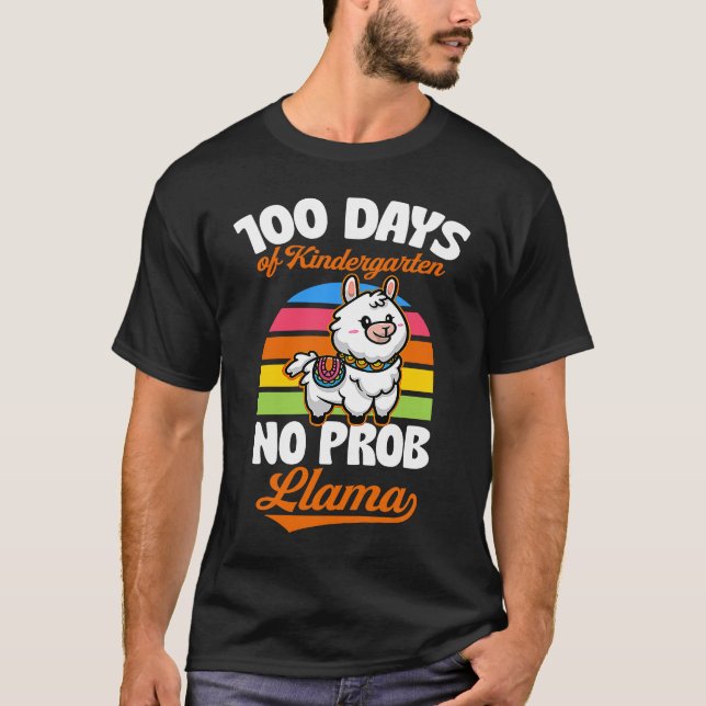Camiseta 100 Days Of Kindergarten No Prob Llama Cute Animal (Frente)