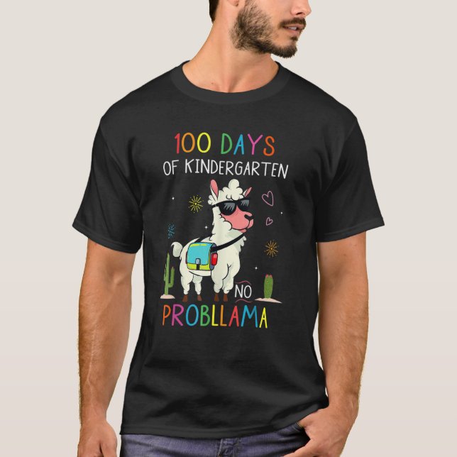 Camiseta 100 Days Of Kindergarten No Probllama Funny Llama  (Frente)