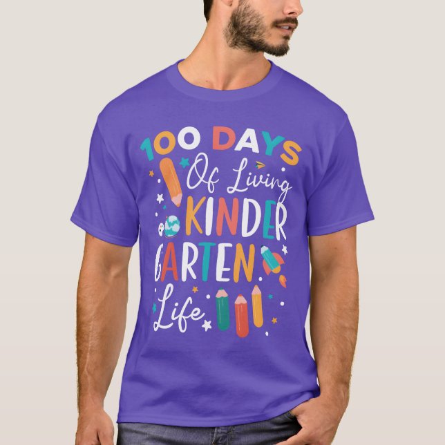 Camiseta 100 Days Of Living Kindergarten Life School friend (Frente)