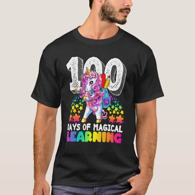 Camiseta 100 Days Of Magical Learning Flossing Unicorn  For (Frente)