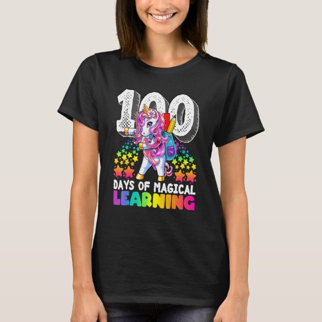 Camiseta 100 Days Of Magical Learning Flossing Unicorn  For (Frente)