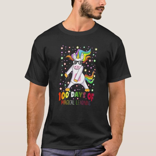 Camiseta 100 Days of Magical Learning Flossing Unicorn Teac (Frente)