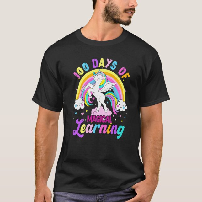 Camiseta 100 Days Of Magical Learning Unicorn Rainbow Stude (Frente)