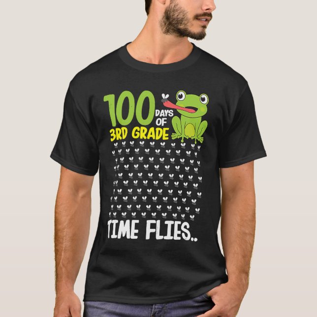 Camiseta 100 Days of School 3rd Grade Frog Time Flies Boys  (Frente)
