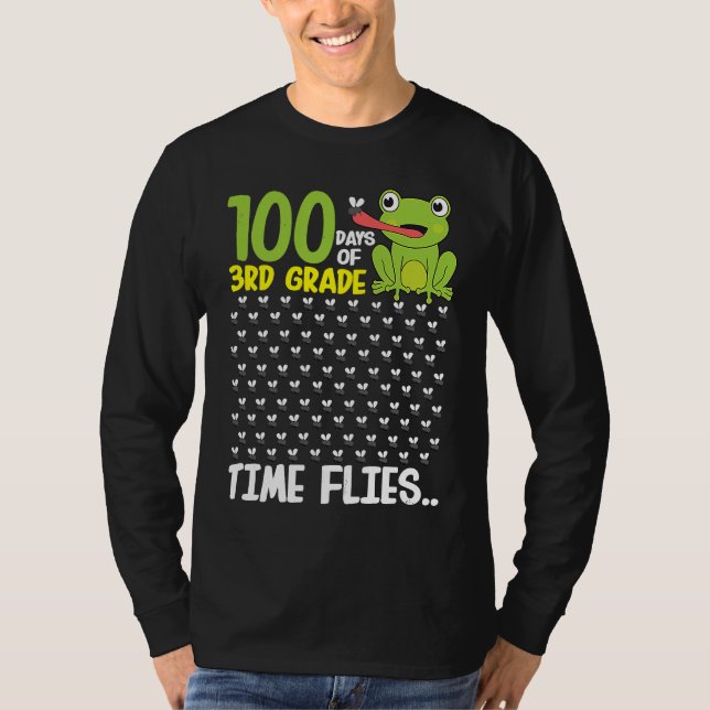 Camiseta 100 Days of School 3rd Grade Frog Time Flies Boys  (Frente)