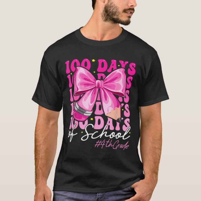 Camiseta 100 Days Of School 4th Grade Girls Coquette Bow  (Frente)