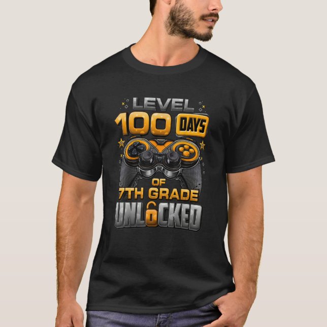 Camiseta 100 Days Of School 7th Grade Level Unlocked Video  (Frente)