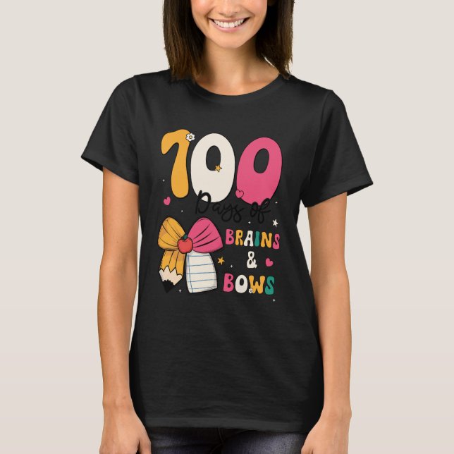 Camiseta 100 Days of School Brains and Bows 100th Day of Sc (Frente)