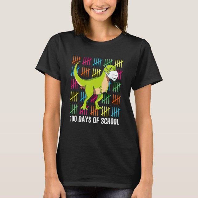 Camiseta 100 Days Of School Dinosaur Mask Fun Teacher Boys  (Frente)