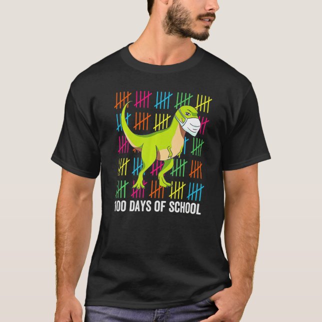 Camiseta 100 Days Of School Dinosaur Mask Fun Teacher Dino (Frente)