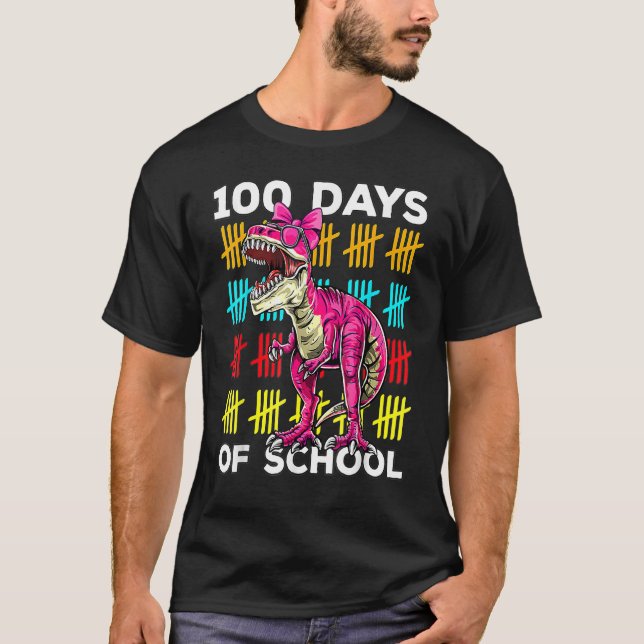 Camiseta 100 Days Of School Dinosaur Rex Dino Kids Boys 100 (Frente)