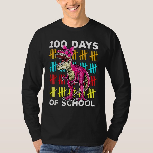 Camiseta 100 Days Of School Dinosaur Rex Dino Kids Boys 100 (Frente)