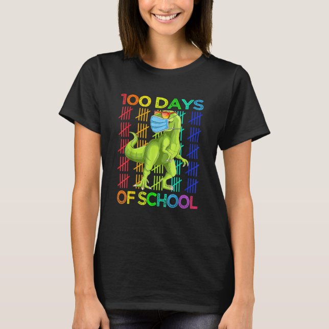 Camiseta 100 Days Of School Dinosaur Rex Wearing Mask Smart (Frente)