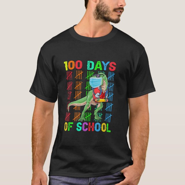 Camiseta 100 Days Of School Dinosaur Rex Wearing Mask Smart (Frente)