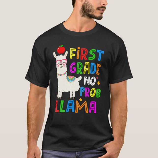 Camiseta 100 Days of School First Grade No Probllama Llama  (Frente)