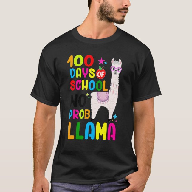 Camiseta 100 Days Of School No Prob-llama Llama Teacher 100 (Frente)