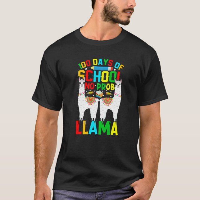 Camiseta 100 Days Of School No Prob-llama Llama Teacher And (Frente)