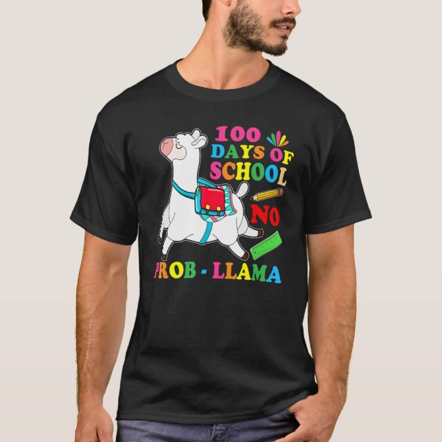 Camiseta 100 Days Of School No Prob Llama Lover Teacher Kid (Frente)