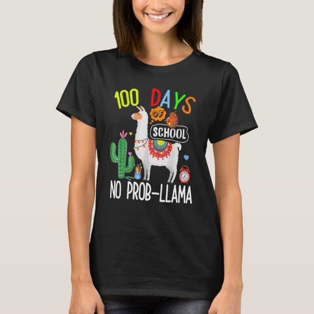Camiseta 100 Days Of School No Prob Llama Student Teacher 1 (Frente)