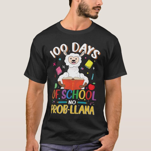 Camiseta 100 Days Of School No Prob llama Teacher Student 1 (Frente)