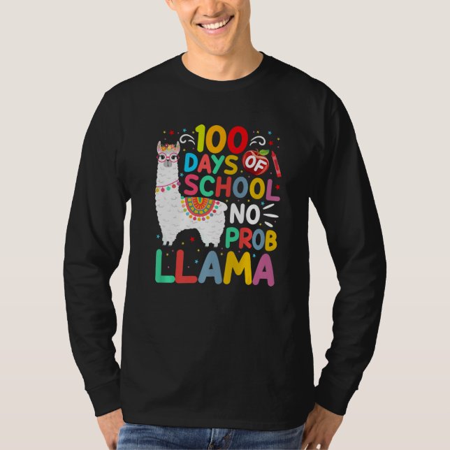 Camiseta 100 Days of School No Probllama Llama 100 Days of  (Frente)