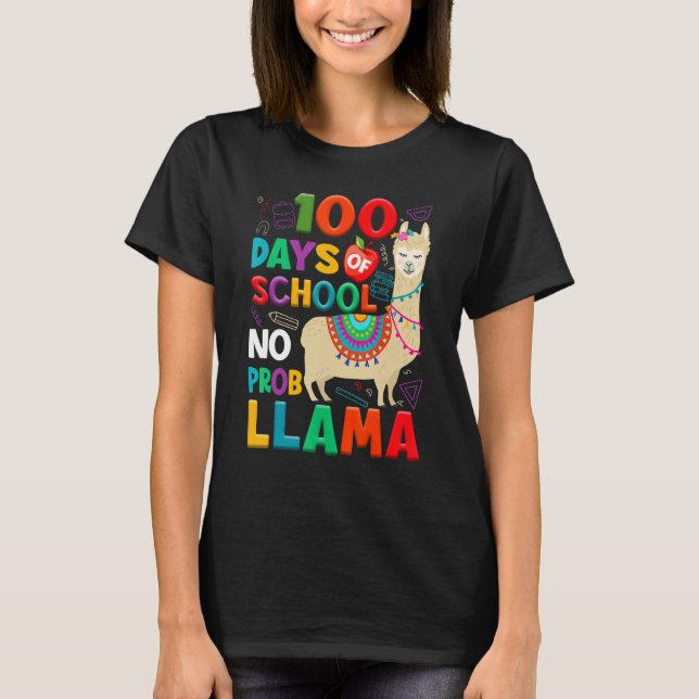 Camiseta 100 Days of School No Probllama Llama 100th Day Te (Frente)