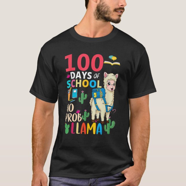 Camiseta 100 Days Of School No Probllama Llama 6th Grade Te (Frente)
