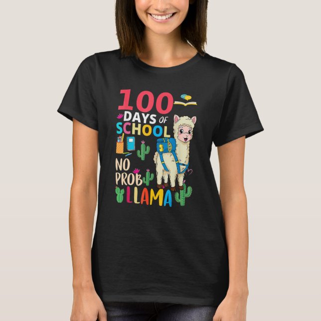 Camiseta 100 Days Of School No Probllama Llama 6th Grade Te (Frente)